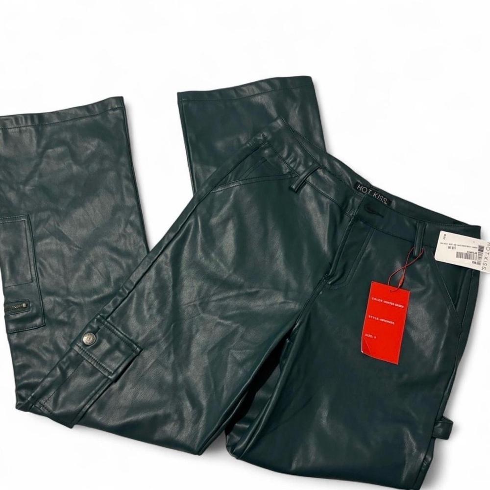 Hot Kiss Women’s Cargo Faux Leather Pants – Multiple Pockets, Streetwear Style L